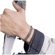 Vòng tay xích thép titan, trang sức tiệc hip hop thời trang cho nam nữ quà tặng - Bạc - Xem 4
