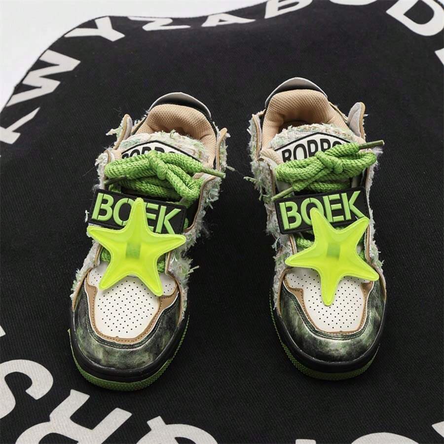 男女通用休閒鞋,全季節適用,時尚情侶滑板鞋 - 綠色 - 查看 1