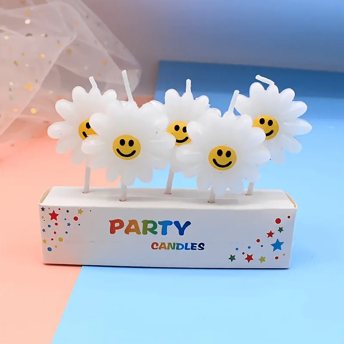 5 pièces Bougies en forme de marguerite avec un design de tournesol souriant pour la décoration de gâteau d'anniversaire, fête, rentrée scolaire, Saint-Valentin