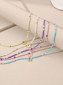 NAIZHU 5pcs Bohemian Cute Butterfly Colorful Seed Bead Necklace Set, Versatile Daily & Vacation Accessory For Teens - Multicolor - View 4