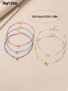 NAIZHU 5pcs Bohemian Cute Butterfly Colorful Seed Bead Necklace Set, Versatile Daily & Vacation Accessory For Teens - Multicolor - View 5