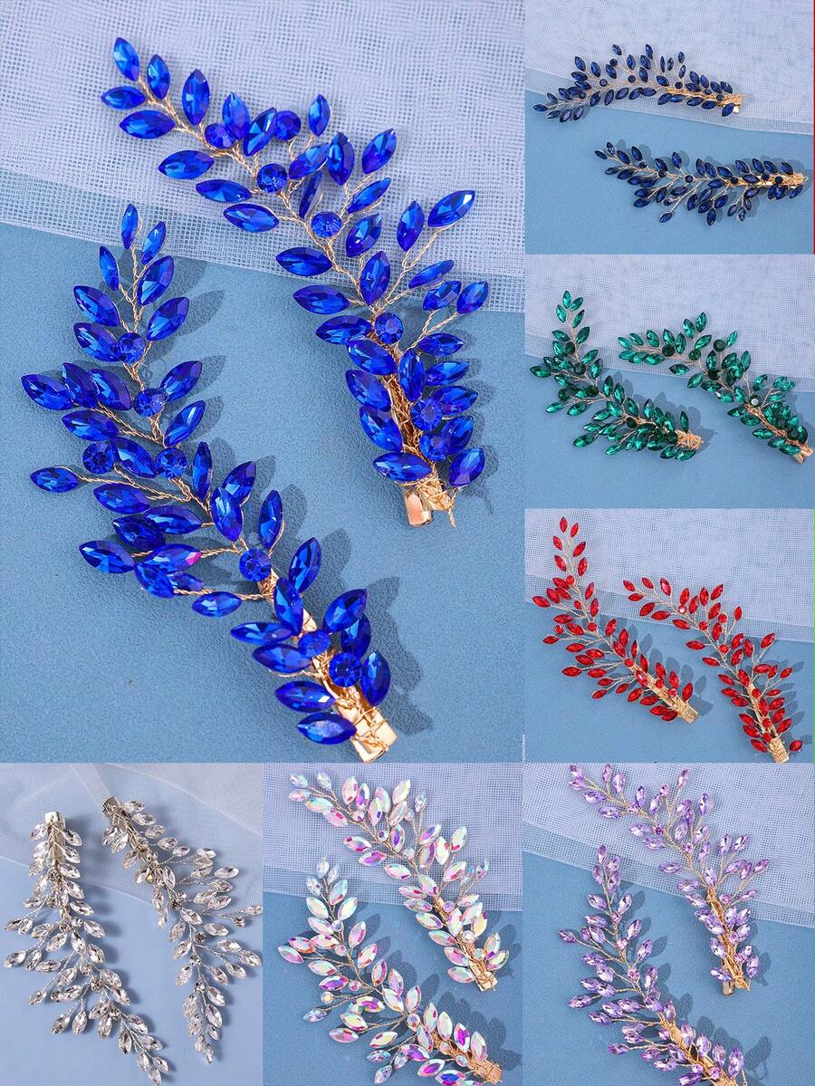 2入組女款豪華鑽石髮夾,優雅晶裝飾邊緣髮夾和活力珊瑚配件適用於派對婚禮服裝