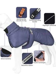 1pc Dog Winter Jacket Waterproof Windproof Warm Coats With Harness Hole Reflective Snowsuit For Cold Weather Outdoor Activities - Navy Blue - View 4