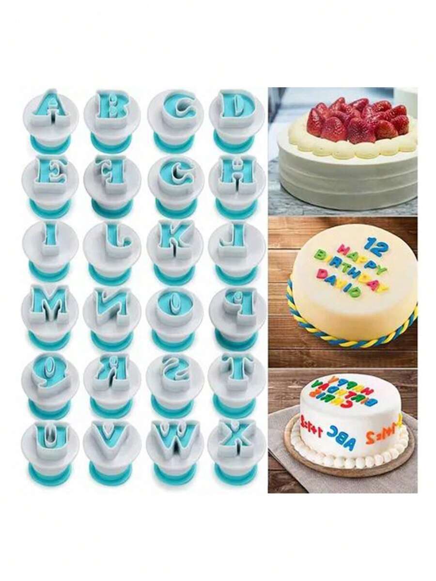 36 Cortador Fondant Galleta Ejector Expulsor Numeros Y Letra - Azul - Ver 1