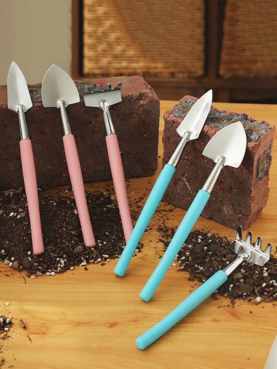 3入組/套不銹鋼園藝工具組,包括鏟子、小鍬和耕耘機,適用於盆栽和種植,迷你仙女花園