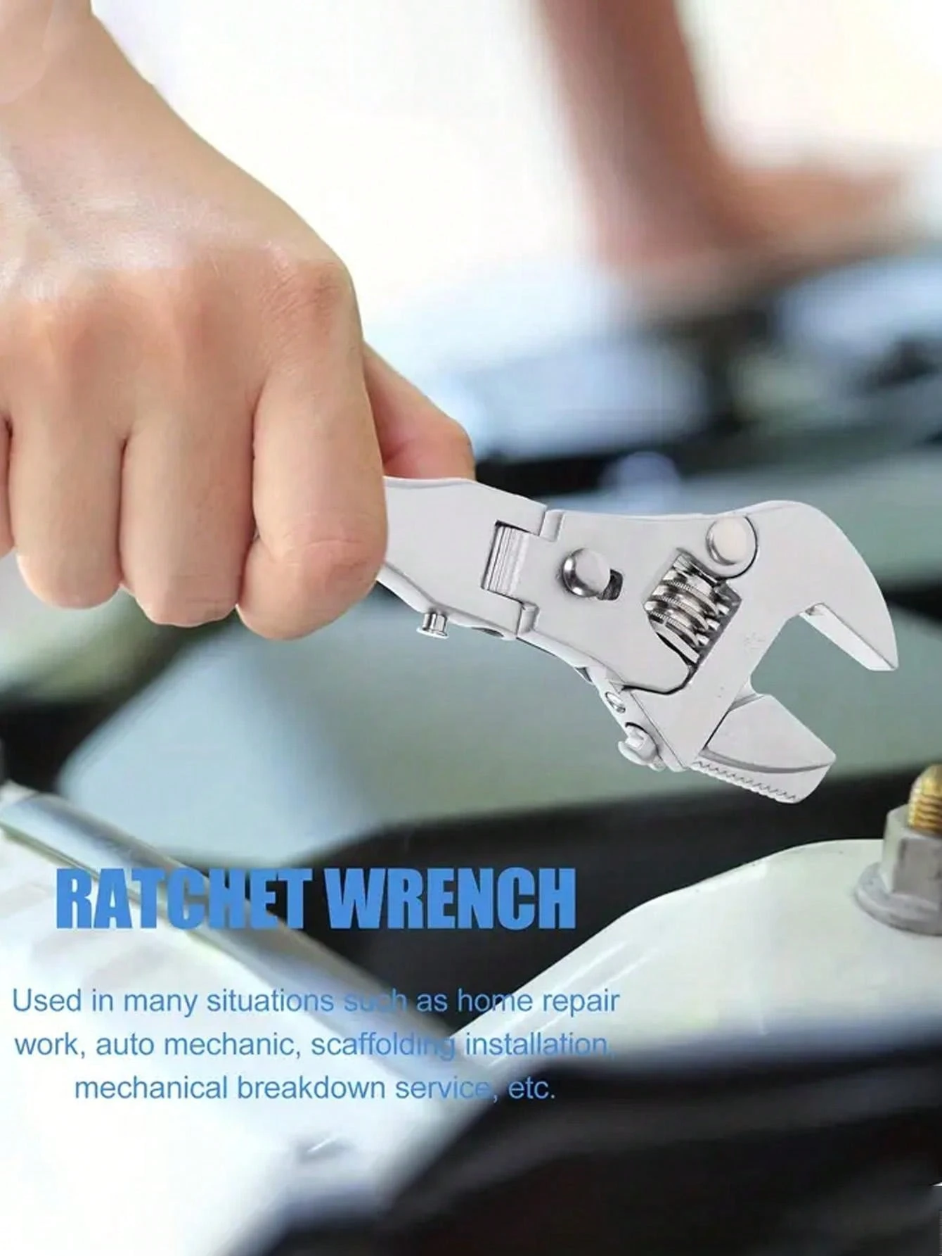 Adjustable Crescent Wrench With Extendable Ratcheting Head, 5in1