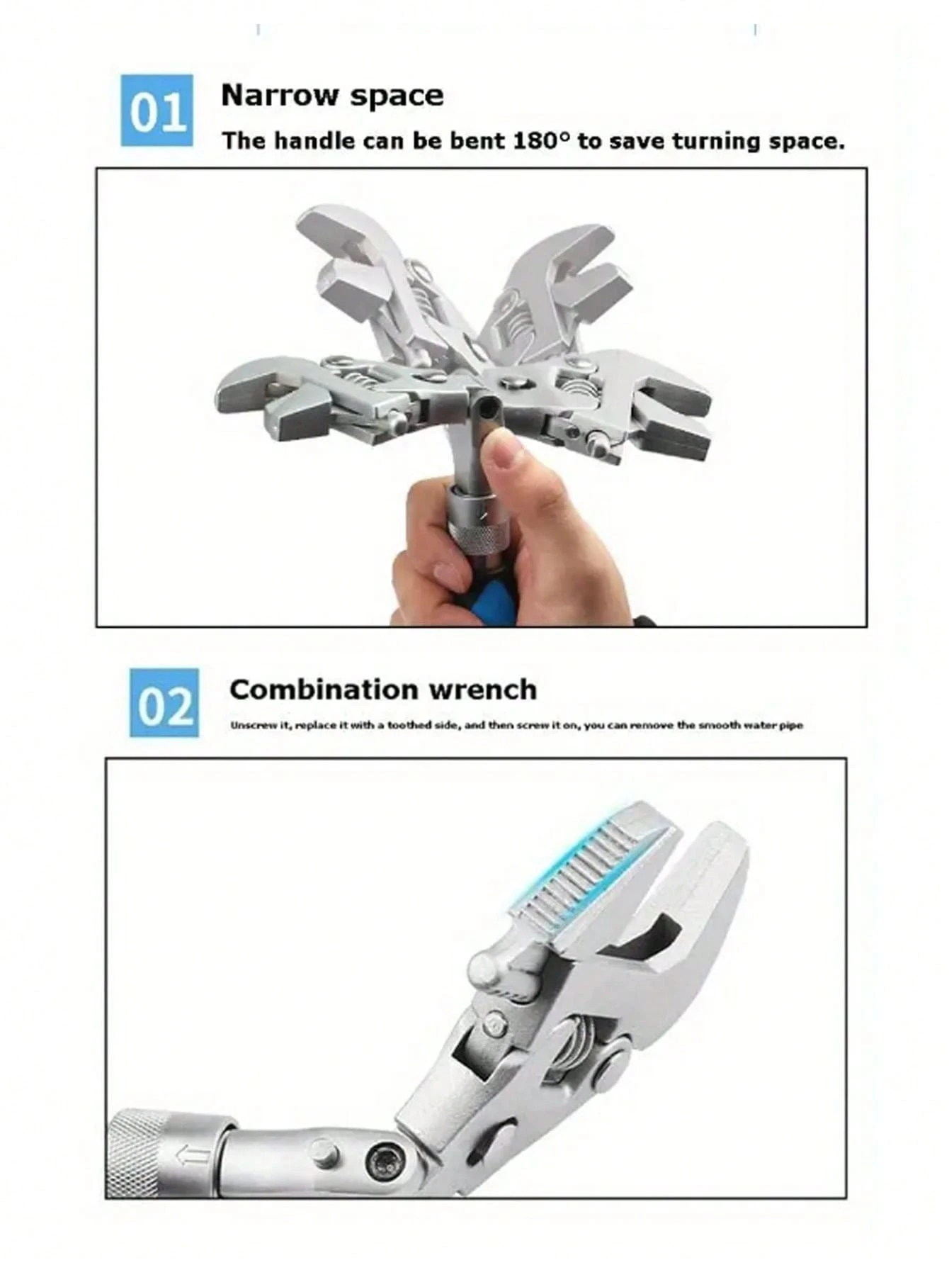 Adjustable Crescent Wrench With Extendable Ratcheting Head, 5in1