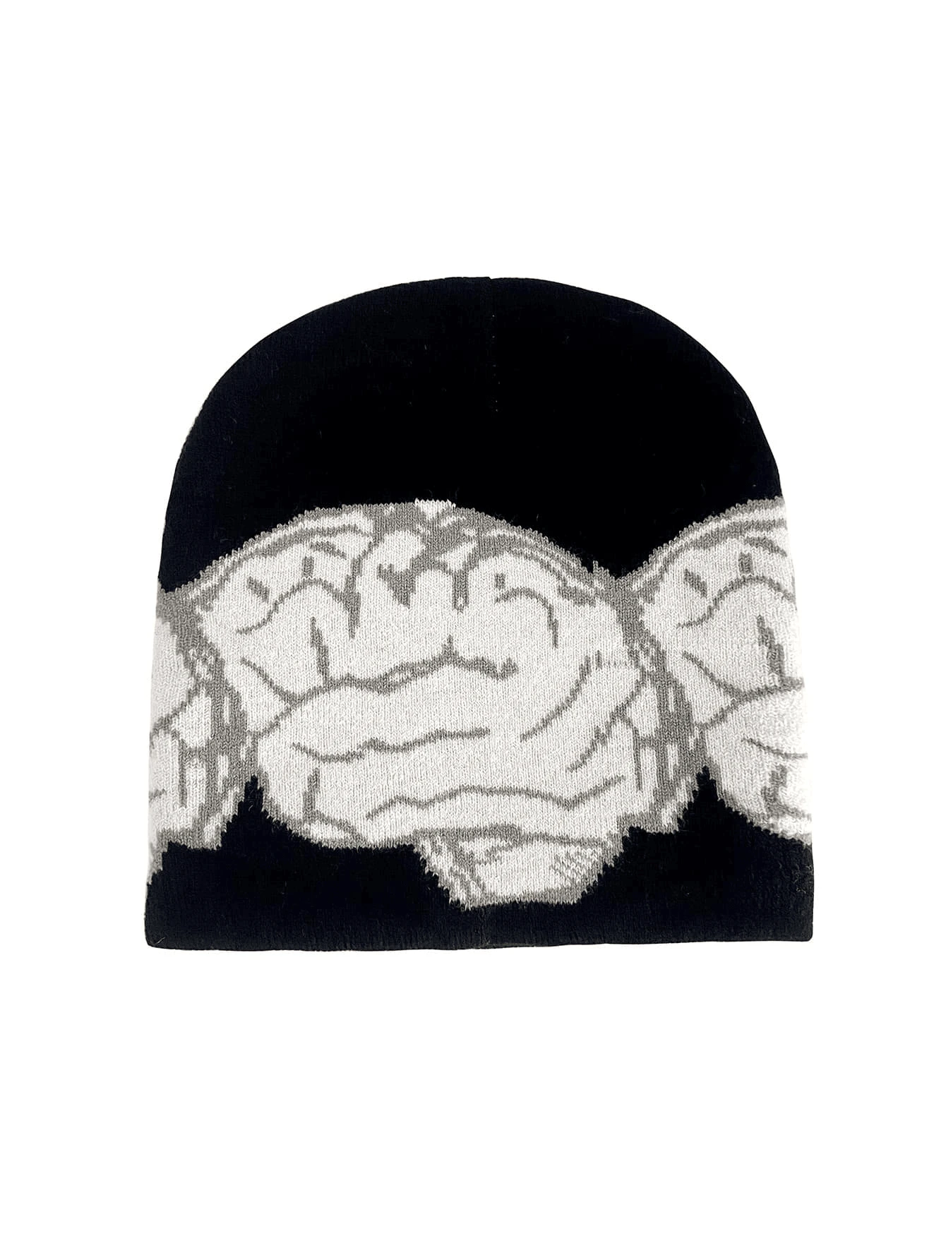 1頂華麗印花頭骨圖案針織帽,保暖冬季滑雪帽中性款式 - 黑與白 - 查看 1