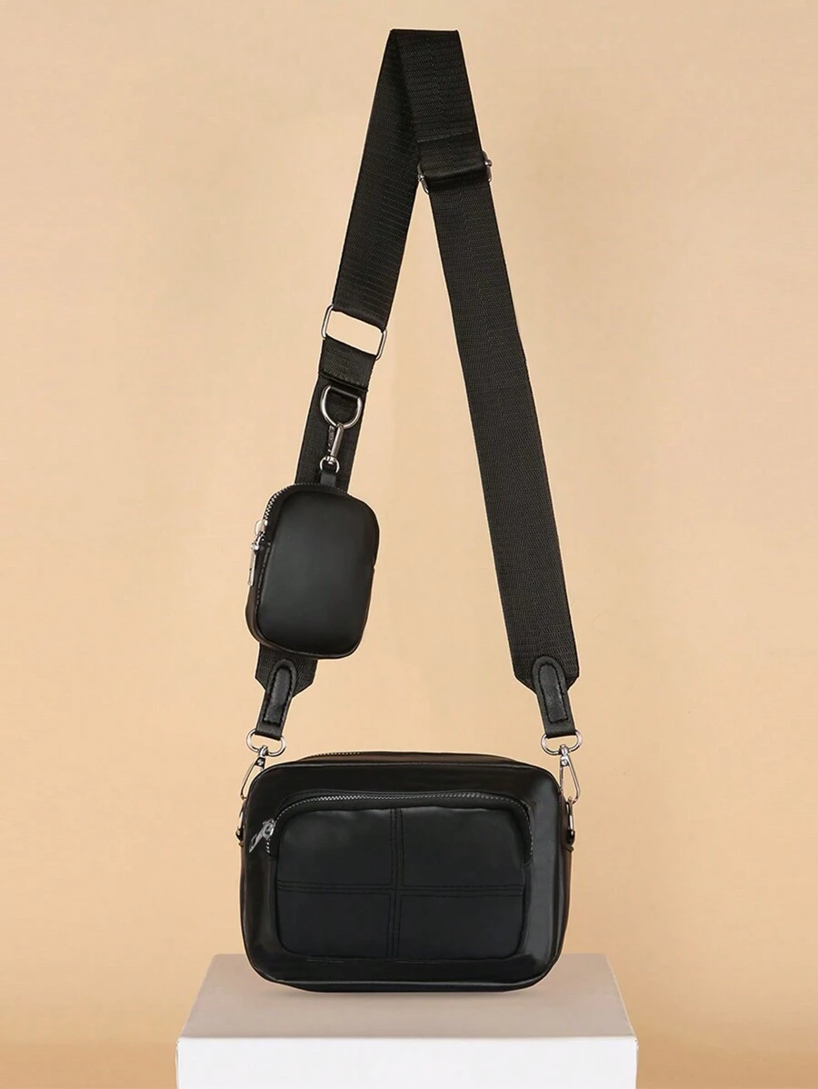 Túi đeo chéo nam Túi vuông chống thấm nước có dây đeo có thể điều chỉnh Những thứ cần thiết cho kỳ nghỉ thể thao Phòng tập thể dục Du lịch Kỳ nghỉ Da PU Đơn giản sành điệu Với túi Charm Quà tặng nam Quà tặng bố Quà tặng cho thanh thiếu niên Ví - màu đen - Xem 1