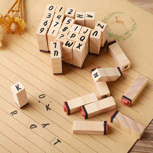 40pcs Wooden Rubber Stamps, Alphabet/Number Stamps Stamp Set For DIY Craft Scrapbook Card Making. Student Stationery.
