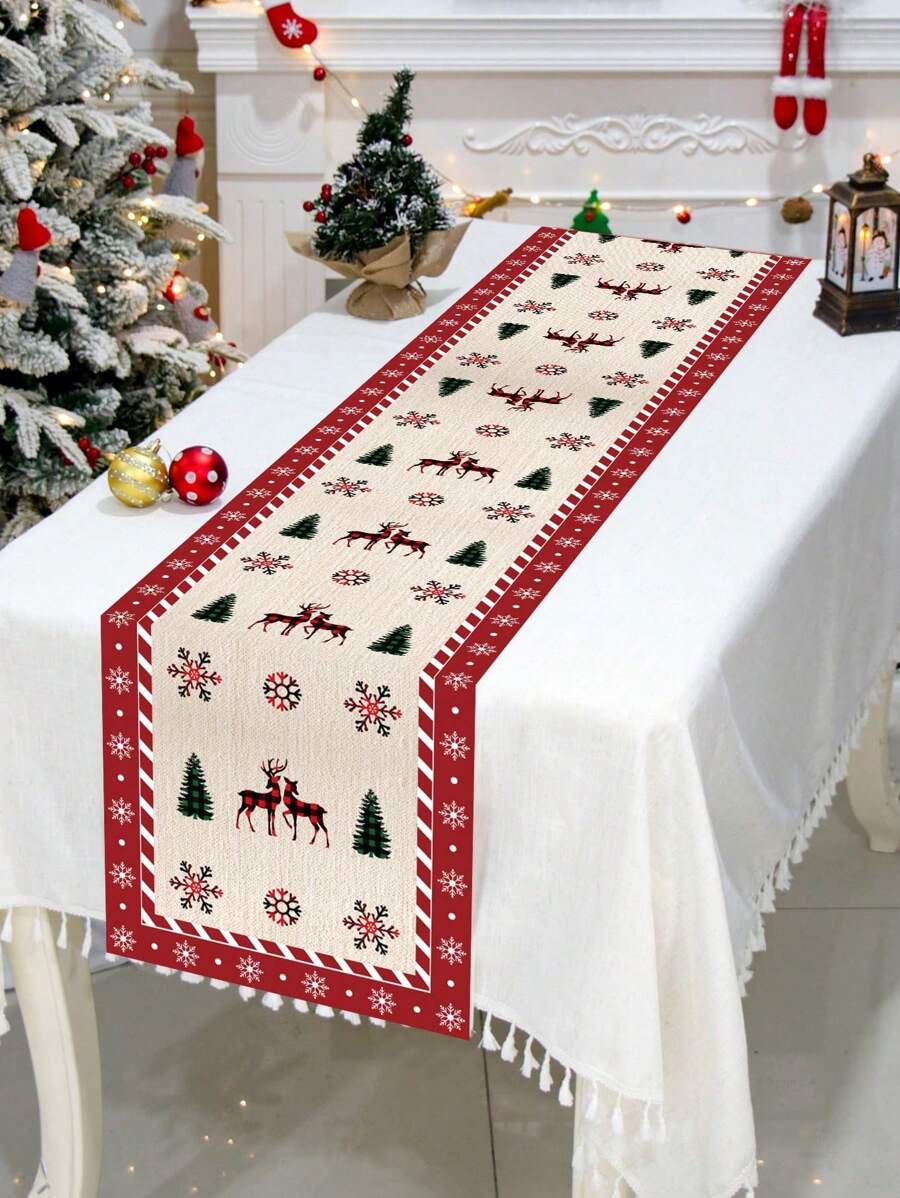 1 Miếng Giáng Sinh
 Tuần lộc Và Cây thông noel Mẫu Thiết kế Polyester Giáng sinh Khăn trải bàn , Khăn trải bàn Bàn Lá cờ Hoàn hảo Đồ trang trí Đối với Gia đình Tiệc Giáng sinh , Giáng sinh Phòng Trang trí - Nhiều màu - Xem 1
