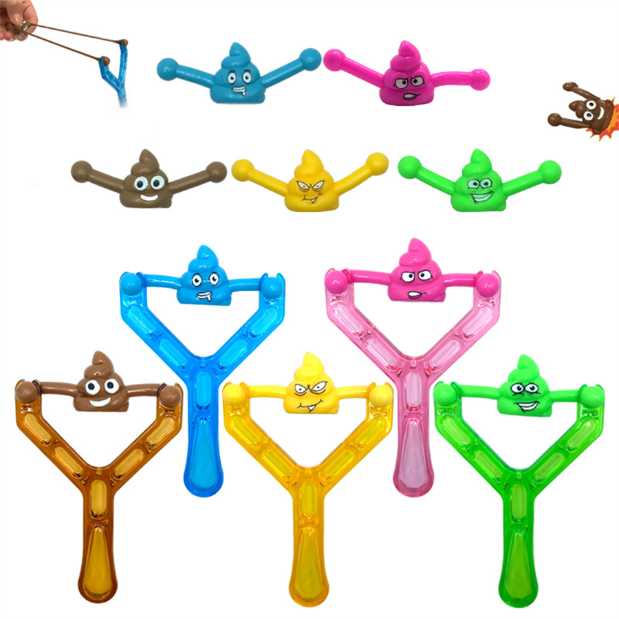 Poop Emoji Slingshot Toy for Kids Sticky Mini Slingshot Flying Poop