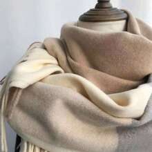 1条男女通用格子流苏装饰冬季女士围巾，保暖针织围巾，适合休闲和街头穿搭，秋冬季节适用。