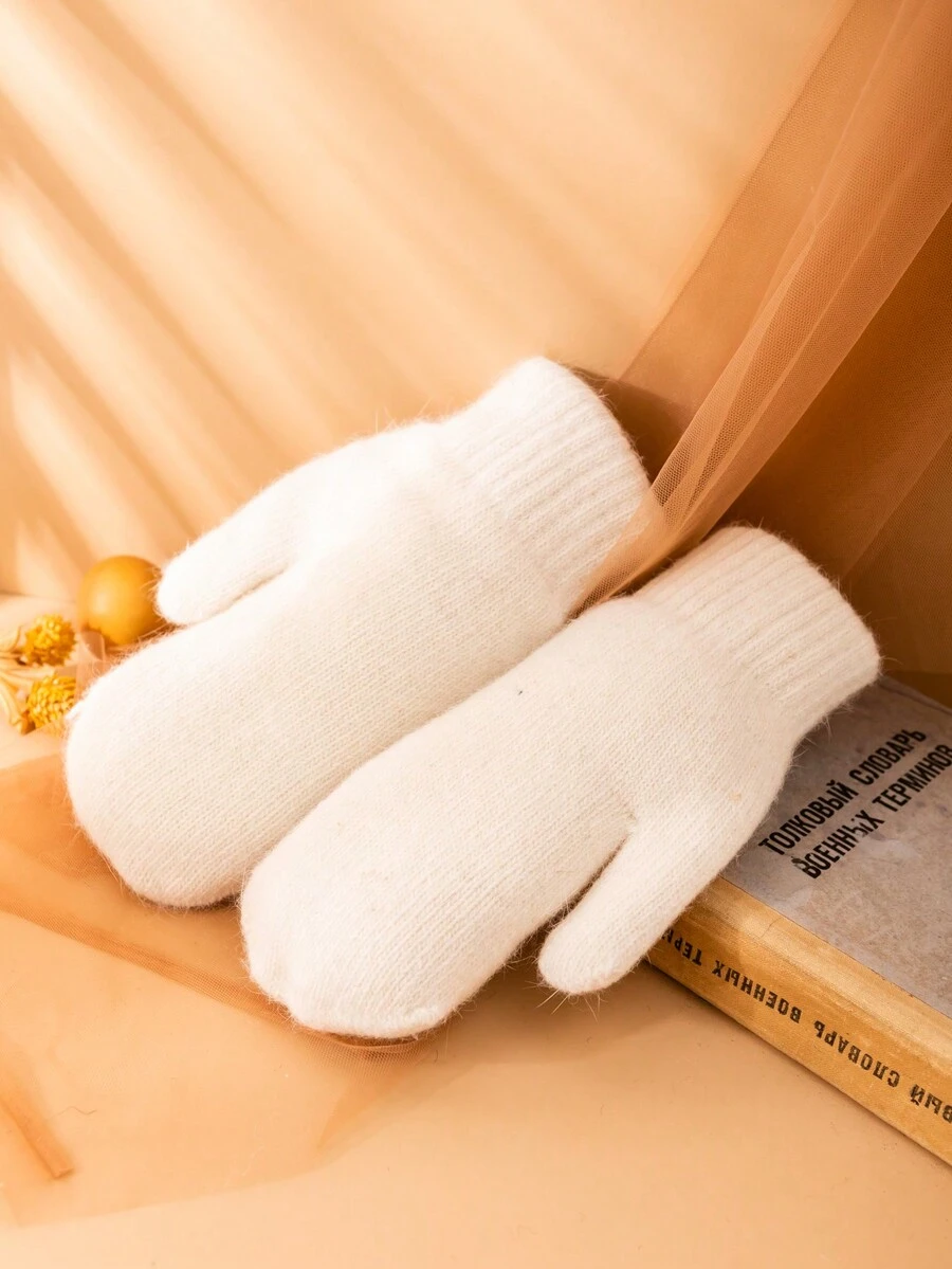1 đôi găng tay đan màu trắng cho nam và nữ, dày và ấm cho mùa đông, đạp xe - trắng - Xem 1