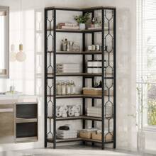 Tribesigns Corner Shelf, 7-Tier Industrial Corner Bookshelf, Wood And Metal Corner Etagere Bookcase, Freestanding Display Shelf For Living Room, Kitchen, Home Office, Gray And Black - Grey & Black - View 12