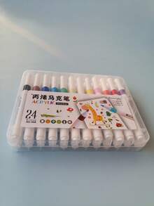 1盒24色丙烯水彩標記筆套裝,適用於學生美術繪畫 - 彩色 - 查看 3