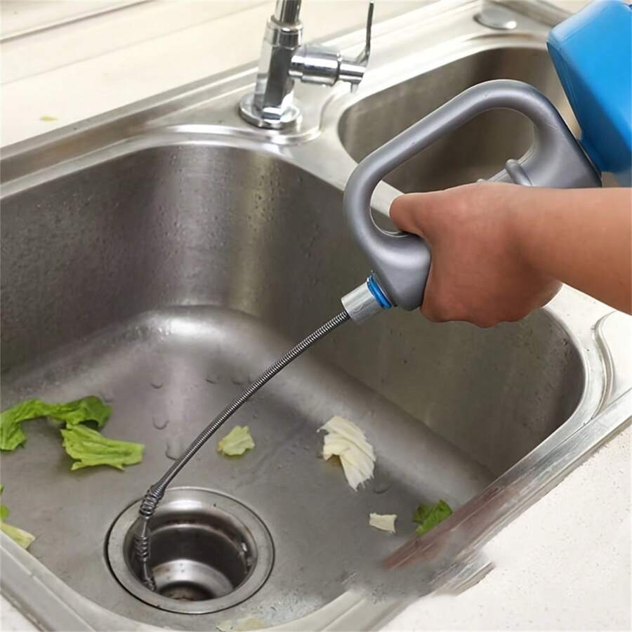 1pc Toilet Drain Snake Plumbing Tool, 5m Flexible Cable, Unclog Pipes Auger Cleaning - Blue - View 1