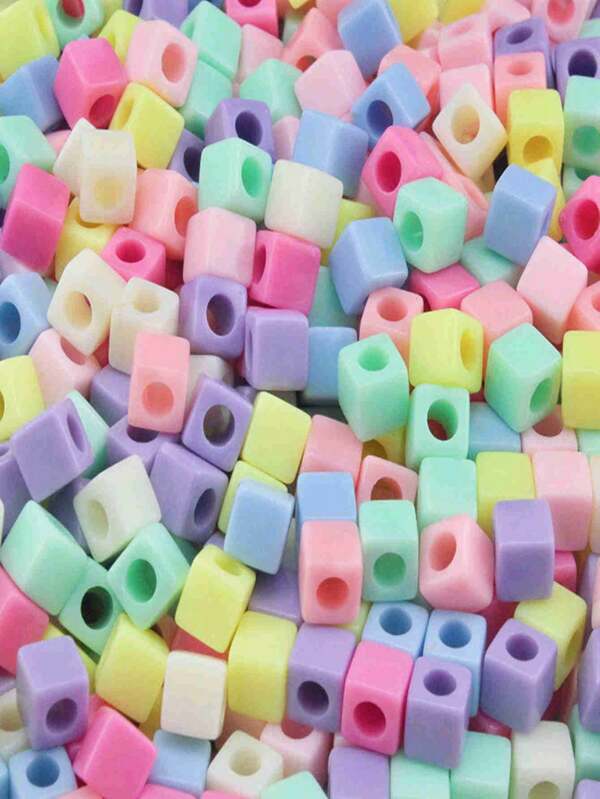300pcs/Pack 0.7cm Acrylic Square Beads, Mixed Colors Large Hole Spacer Beads For DIY Jewelry Making, Handcraft Supplies, Plastic Beads
