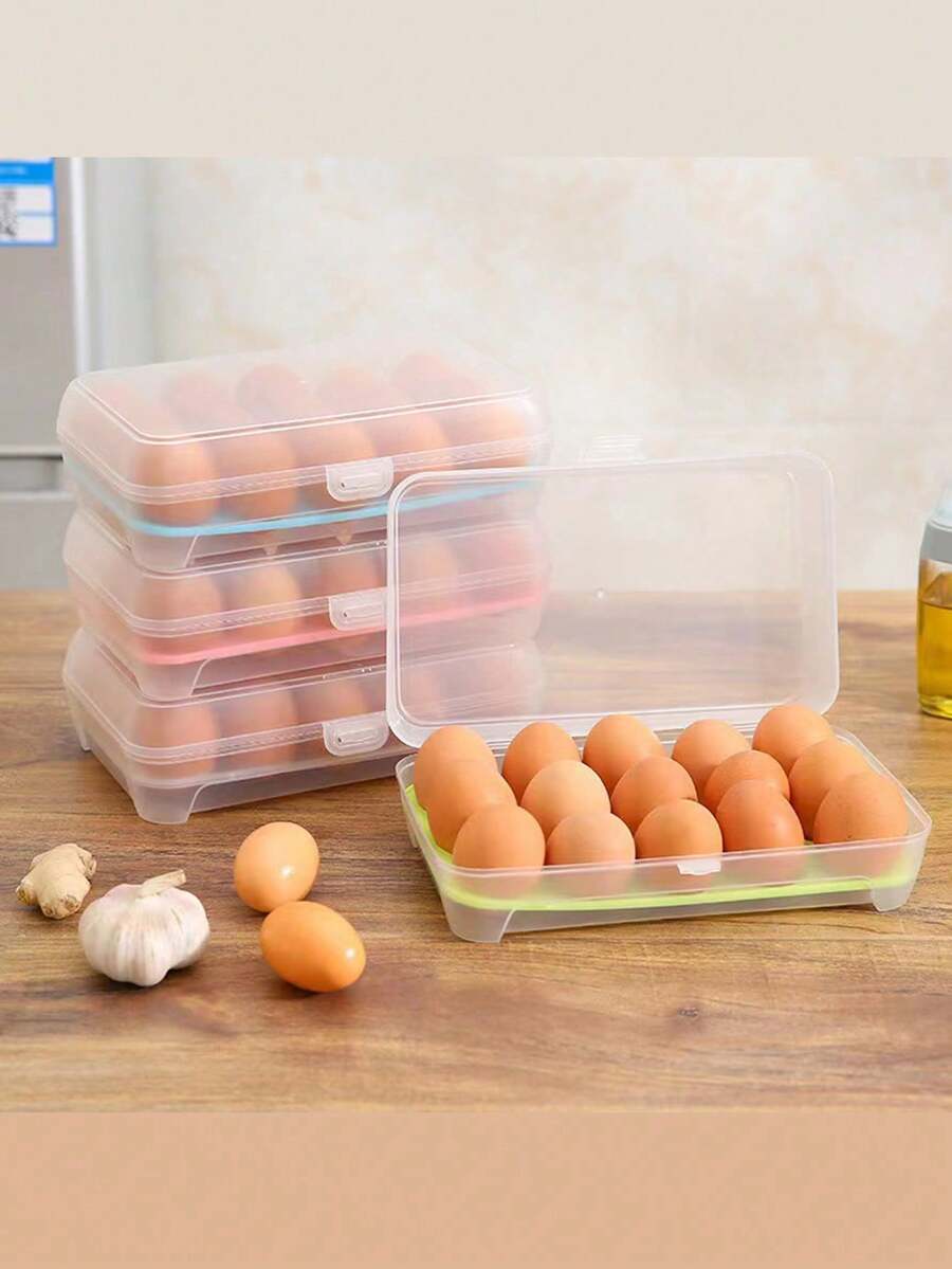 1pc 15-grids Kitchen Refrigerator Egg Storage Box Plastic Portable Food Organizer Container, Random Color - Multicolor - View 1