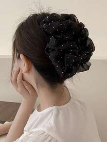 1 Pieza Pinza De Pelo Elegante Con Decoración De Malla De Red Y Diamantes De Imitación Perfecta Para Fiestas Y Celebraciones - Negro - Ver 3