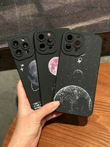 3pcs/Set Eye & Black Moon Design Couple Phone Cases Compatible With IPhone - Multicolor - View 2