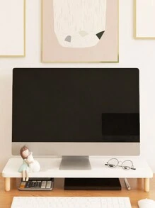 1pc White Wooden Notebook & Laptop Stand, Desktop Monitor Riser, Office Desk Organizer Shelf With Storage - White - View 4