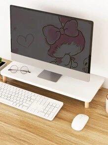 1pc White Wooden Notebook & Laptop Stand, Desktop Monitor Riser, Office Desk Organizer Shelf With Storage - White - View 3