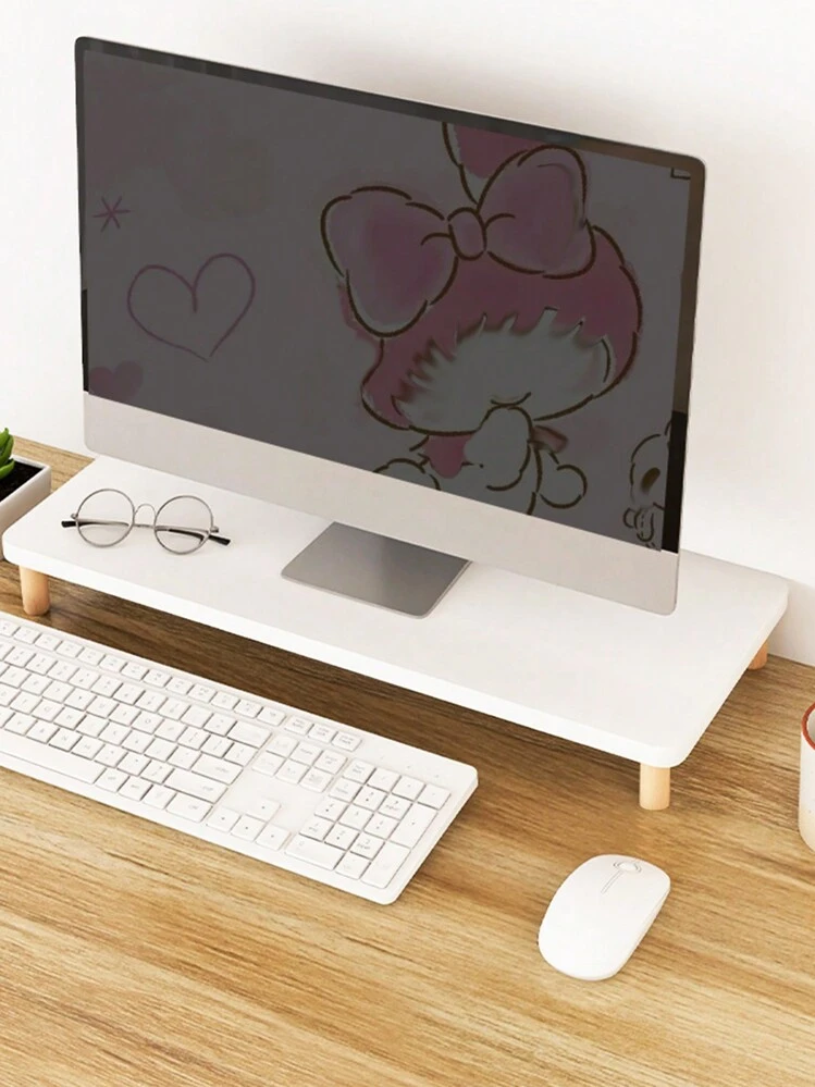 1 Soporte De Escritorio Para Portátil Y Notebook Blanco De Madera, Elevador De Monitor De Escritorio, Organizador De Escritorio De Oficina Con Almacenamiento - Blanco - Añade 3