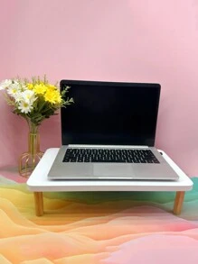 1pc White Wooden Notebook & Laptop Stand, Desktop Monitor Riser, Office Desk Organizer Shelf With Storage - White - View 5
