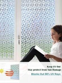 1 卷半透明 3d 鑽石效果 Pvc 窗戶裝飾貼紙,遮光,隔熱,隱私保護,適用於客廳、臥室、浴室、廚房、辦公室、倉庫 - 彩色 - 查看 3