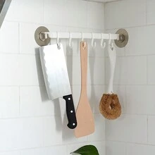 Powerful Adhesive Wall Hooks For Kitchen, 6 Hooks In A Row - White - View 3