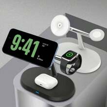 3合1快速無線充電站，適用於iPhone、Apple Watch和AirPods-帶磁吸架！ - 白色 - 查看 1