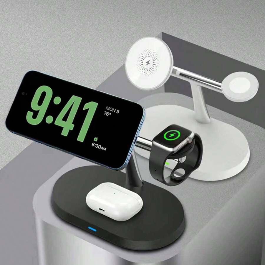 3合1快速無線充電站，適用於iPhone、Apple Watch和AirPods-帶磁吸架！ - 白色 - 查看 1