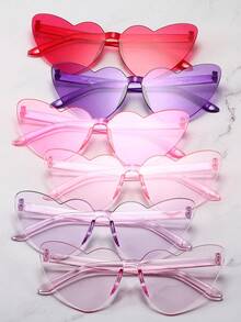 6 件装粉色和紫色心形时尚女士眼镜，夏季配饰