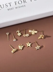 Hihho 10 szt./zestaw Nowości  Modny & Klasyczny wzór Kolorowe Sześcian Kolczyki sztyfty Dla kobiet , Pudełko na prezent Pakiet