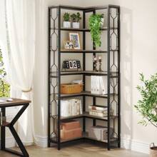 Tribesigns Corner Shelf, 7-Tier Industrial Corner Bookshelf, Wood And Metal Corner Etagere Bookcase, Freestanding Display Shelf For Living Room, Kitchen, Home Office, Gray And Black - Grey & Black - View 4