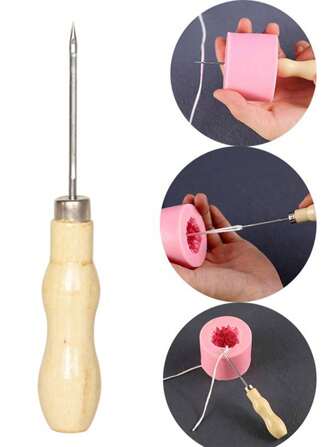1 pièce Poinçon Conique Rond En Bois Avec Aiguille À Crochet Et Trou Pour Outil De Travail Du Bricolage