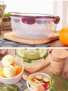 4 Piezas/set Caja De Almacenamiento Redonda De Plástico Para Alimentos, Caja De Almuerzo Tipo Bento Segura Para Microondas Y Refrigerador, Recipiente Sellado Para La Cocina - Morado - Ver 4