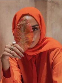 1入組素色橘色女性簡約風頭巾雪紡圍巾合適的適用於日常使用 - 亮橙色 - 查看 1