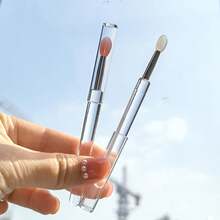 便攜式矽膠唇刷防塵口紅刷塗抹棒唇部美容化妝粉色-1