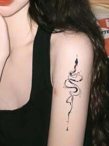 1 件防水不反光蛇圖案臨時紋身女式,適合手臂、鎖骨、墨水風格 - 黑色 - 查看 2