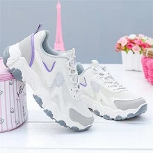 女士厚底鞋休閒跑步運動鞋,時尚學生運動鞋,秋季新款女鞋 - 灰色 - 查看 4