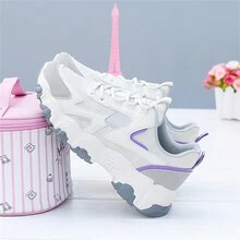 女士厚底鞋休閒跑步運動鞋,時尚學生運動鞋,秋季新款女鞋 - 灰色 - 查看 2