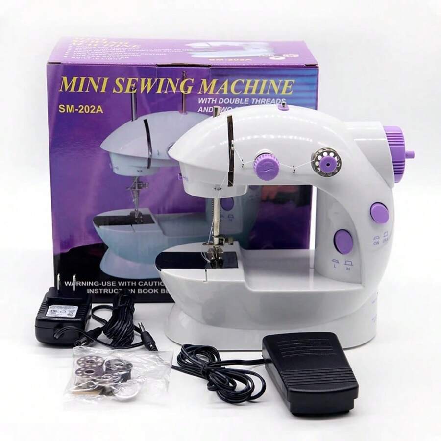 Mini Sewing Machine With Foot Pedal, Rechargeable, Portable And For Home. - White - View 1