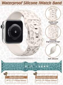 2条装豹纹雕刻表带，兼容表带49mm、46mm、45mm、44mm、42mm、41mm、40mm、38mm，防水猎豹纹运动硅胶腕带替换表带，兼容 Series 11、10、9、8、7、6、5、4、3、2、1、SE、Ultra、3、2、1，女士款