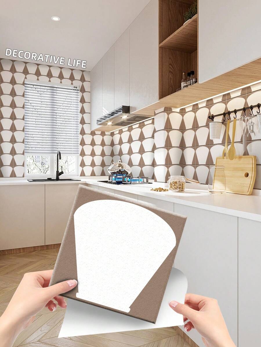 5入組綠色陶瓷磁磚牆貼,7.8 * 7.8 英寸,綠色及白色圖案 Pvc 材料裝飾貼紙,適用於廚房、浴室、客廳、洗衣房、家居裝修現代風格壁貼 - 綠色 - 查看 1