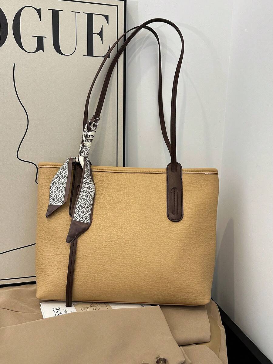 1 Miếng Màu thuần Da giả Có thể mang đi Dung lượng lớn Dây kéo Khép kín Đúng mốt Đơn giản giản dị Linh hoạt Vai Túi tote Đối với Của phụ nữ Sử dụng hàng ngày - Màu Khaki - Xem 1