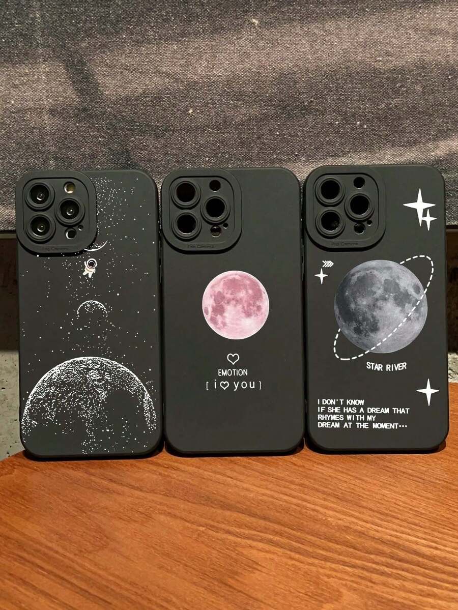 3pcs/Set Eye & Black Moon Design Couple Phone Cases Compatible With IPhone - Multicolor - View 1