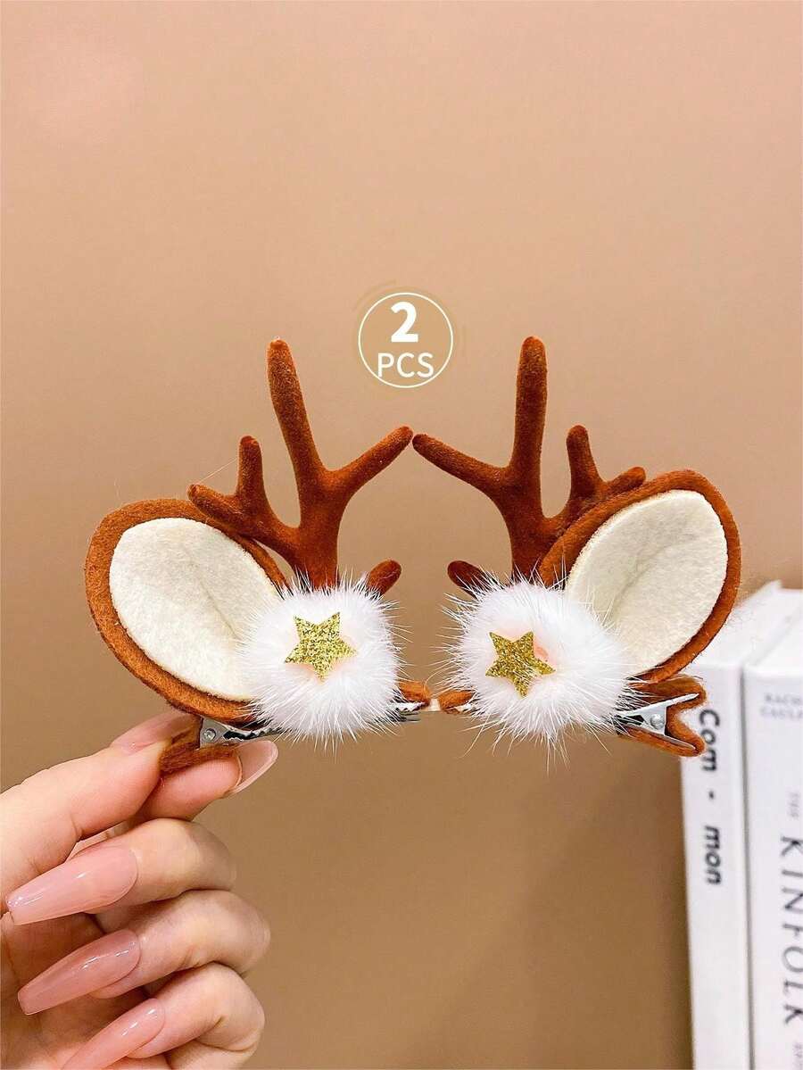 2入組可愛的兒童卡通聖誕節髮夾