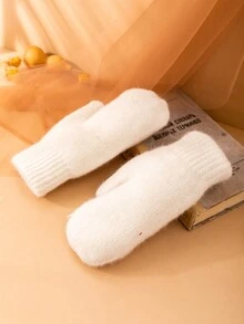 1 đôi găng tay đan màu trắng cho nam và nữ, dày và ấm cho mùa đông, đạp xe - trắng - Xem 3